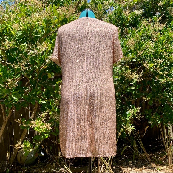 MSK Sequin Shift Dress XL Copper Pink Short Sleeve Mini - Picture 8 of 17